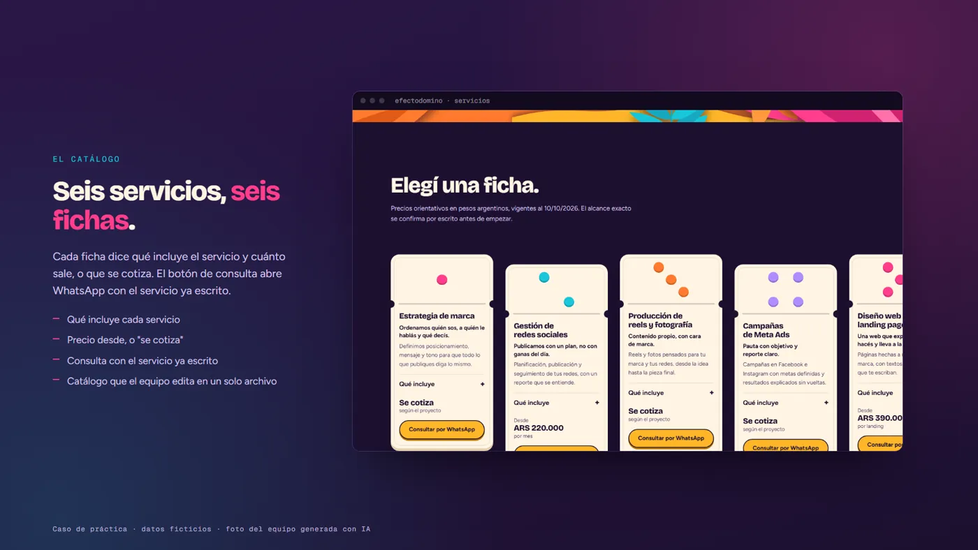 el catálogo de seis fichas